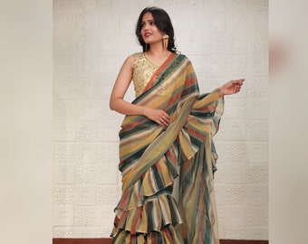 latest ruffle saree designs