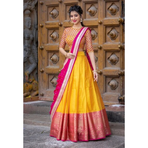 satin saree lehenga