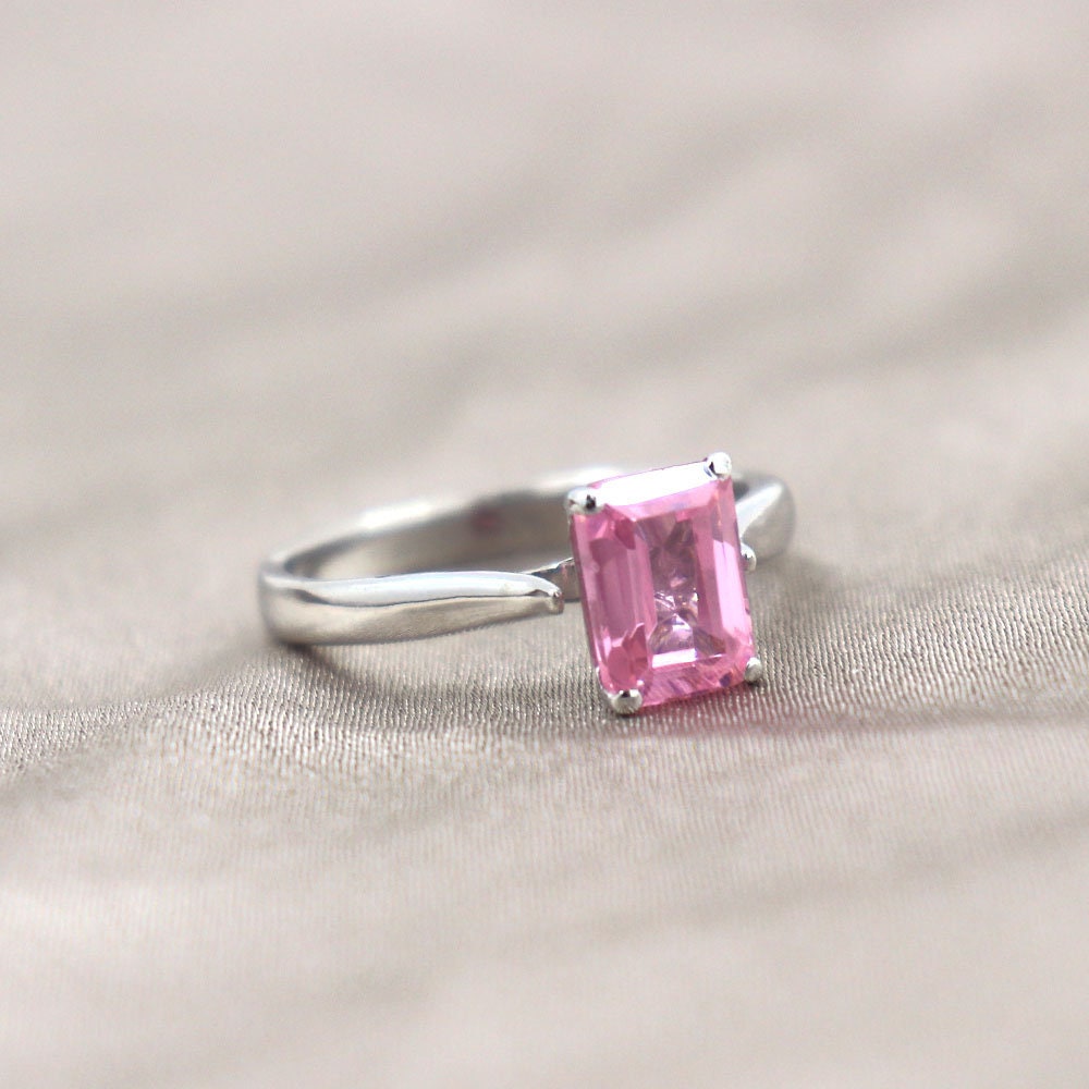 1.3 Carat Pink Emerald Cut Solitaire Engagement Ring 8x6mm CZ | Etsy