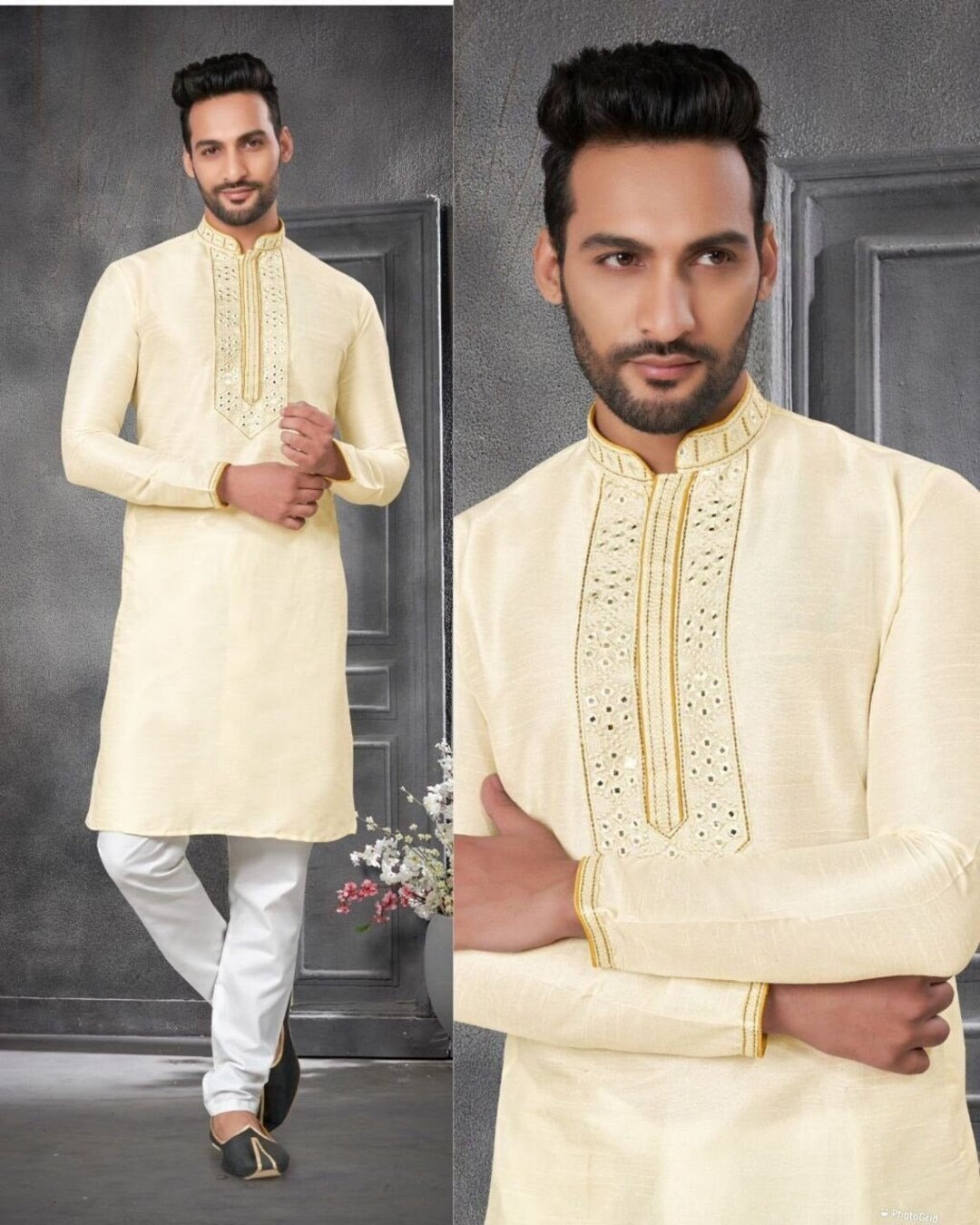 Men's Indian Silk Kurta Traditional Men Kurta Classic Party Festival