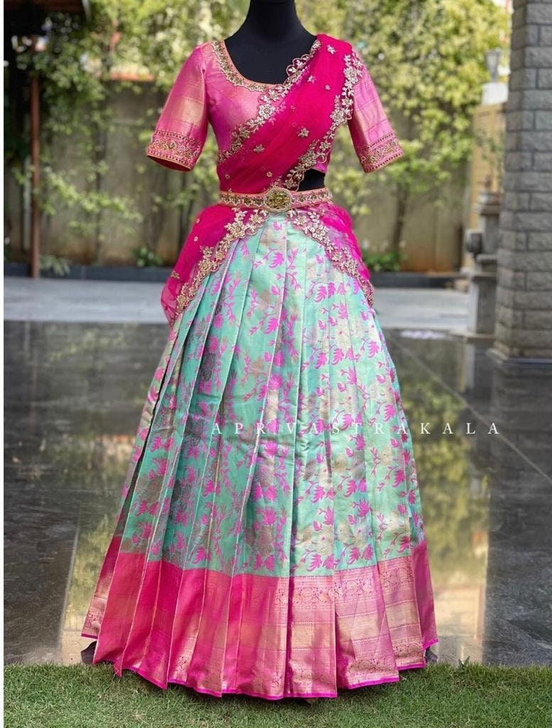 New Kanjivaram Silk Half Saree Lehenga Pure Zari Waving South Etsy Denmark