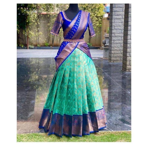 New Kanjivaram Silk Half Saree Lehenga Pure Zari Weaving South Etsy New Kanjivaram Silk Half Saree Lehenga Pure Zari Weaving South Etsy