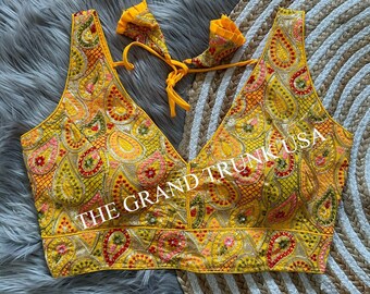 Stunning V-Neck Indian Saree Blouse, Readymade Saree Blouse, Indian Blouse For Women, Designer Indian Blouse, crop top for saree lehenga top