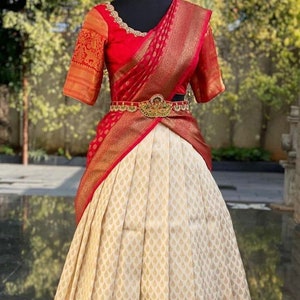 New Kanjivaram Silk Half Saree Lehenga Pure Zari Weaving South Indian ...