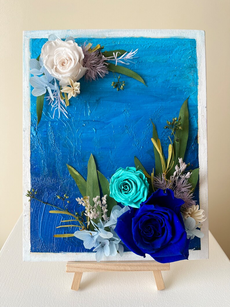10 X 8 Preserved Flowers on Painted Canvas Table Decor Home Decor
