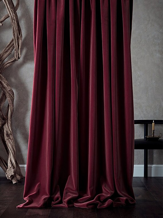 Pair of Wine Velvet Curtains Burgundy Red Curtain Dark Red Etsy