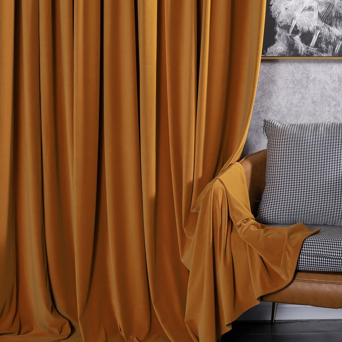 A Pair of Heavy/orange Velvet Curtains Bedroom/ Living Room Etsy