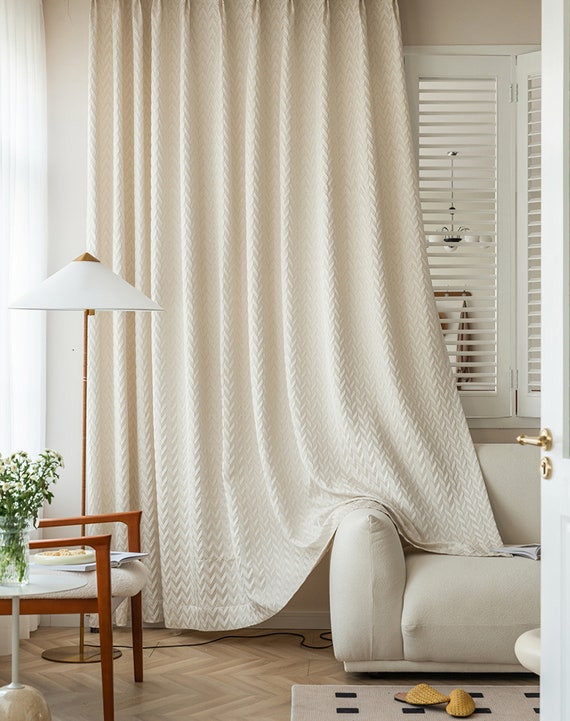 Paar Boho Beige Vorhänge Fensterfront Vorhänge Jacquard Vorhang Wohnzimmer Creme Jede Schlafzimmer Größe / Benutzerdefinierte Panel Benutzerdefinierte Vorhänge / Vorhang