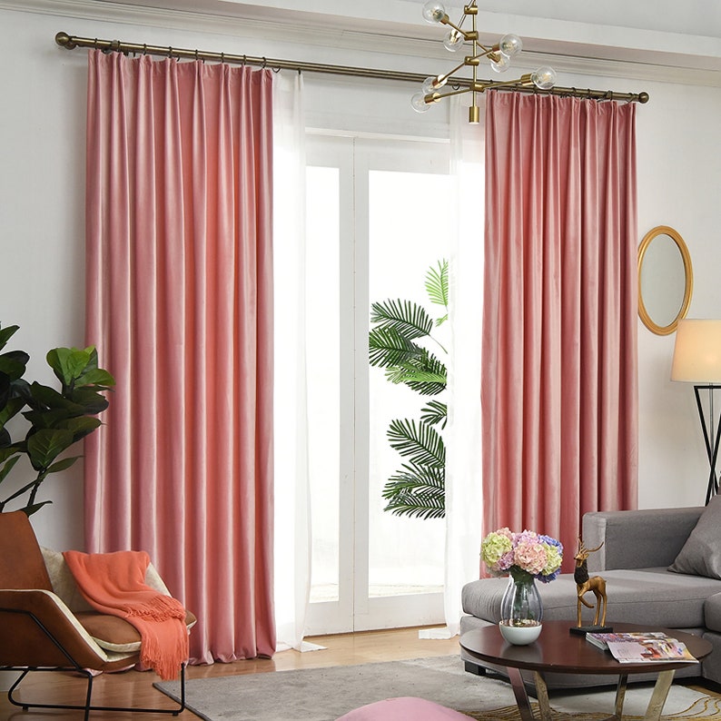 A Pair of Blush Pink Velvet Curtains Curtains Girl Bedroom Etsy