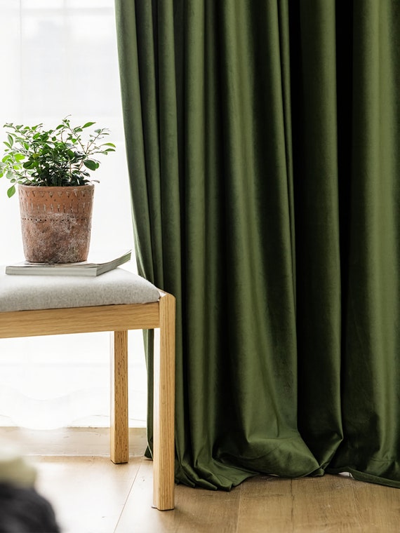 Cortinas de terciopelo mate verde oliva, paneles de cortina