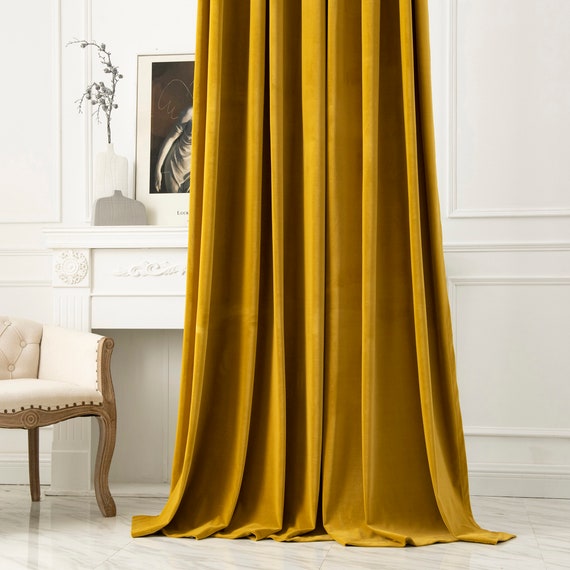 Par de cortinas de terciopelo amarillo, cortinas de terciopelo