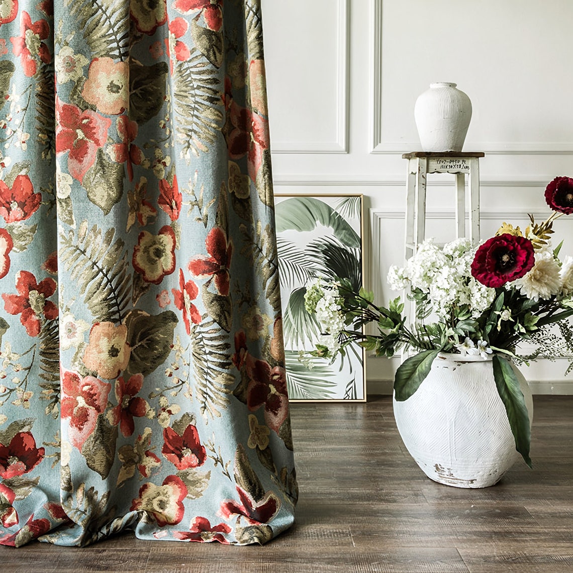 Un par de flores hermosas azules / cortinas jacquard | Etsy