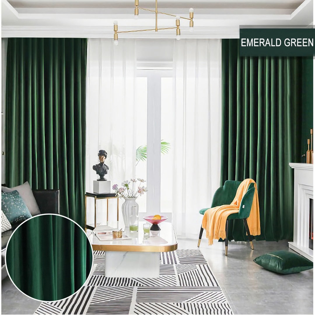 A Pair of Heavy/emerald Green Luxury Velvet Curtains, Window Curtain ...