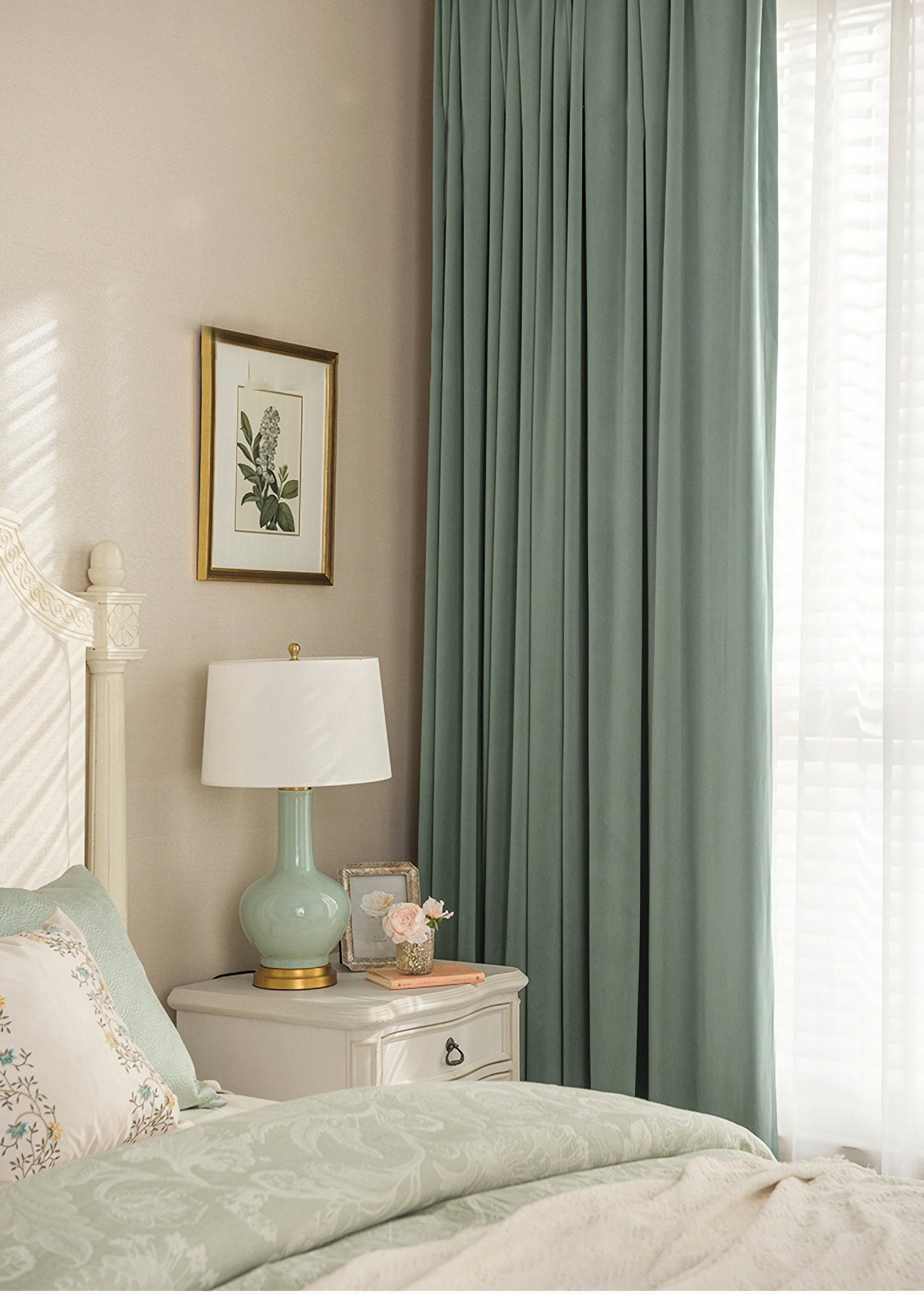 Pair of Mint Green Velvet Curtains Bedroom Velvet Curtains | Etsy UK