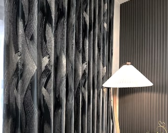 Pair of Summer Black Luxury Modern Irregular Stripe Jacquard Embroidery Curtains for Living Room Bedroom Custom Curtain Panels