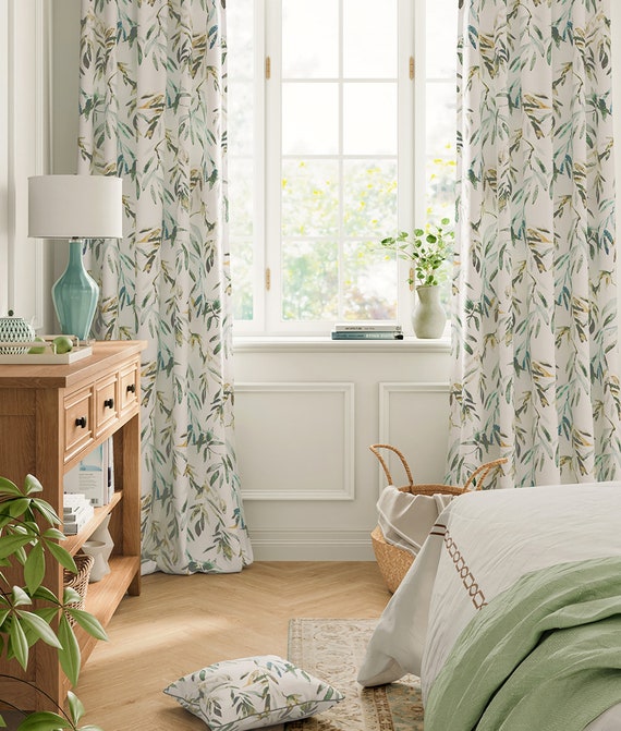 A Pair of Floral Botanical Curtains, Floral Window Curtain, Meadow