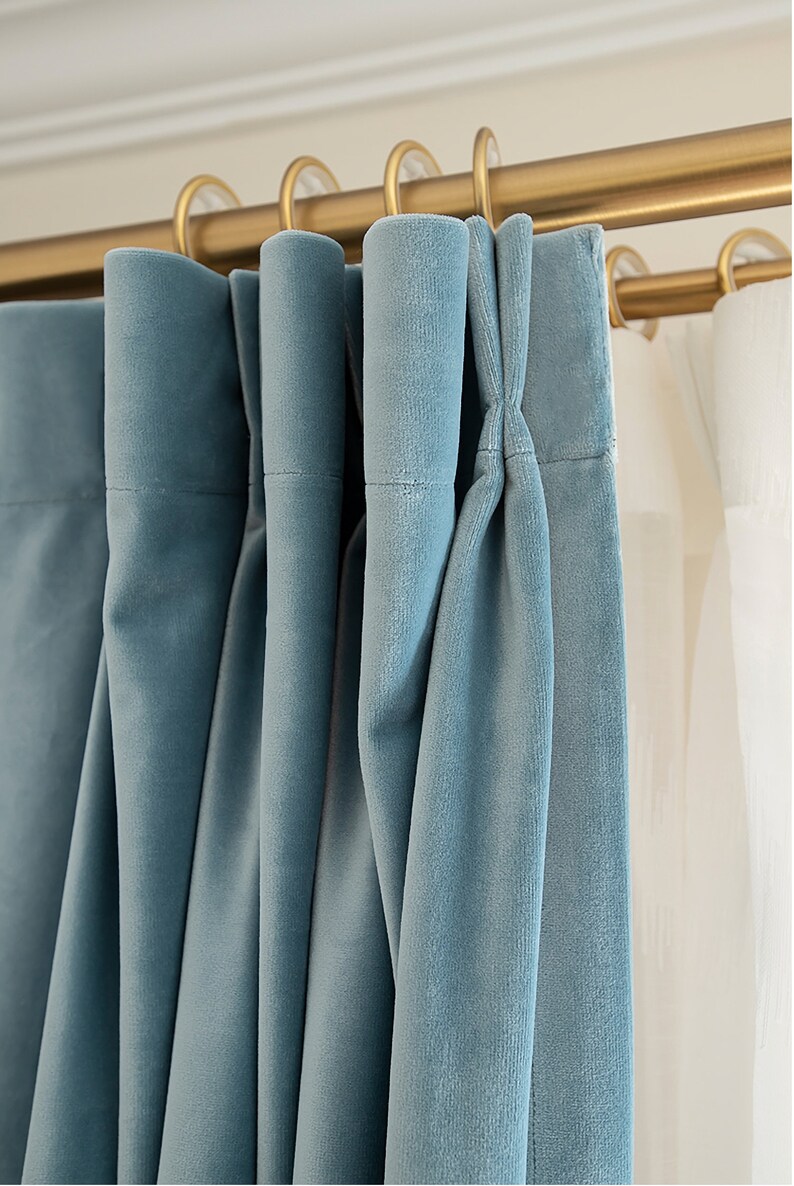 Pair of Powder /sky Blue Velvet Curtains Fabric Custom Etsy