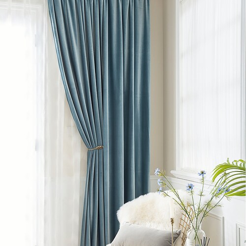 Pair of Sky Blue Decorative Curtains Drapery Panels Trim Etsy
