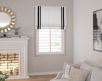 Custom Roman Shades for Doors Windows-kitchen-Flat Roman blinds with Trim Two Side Black-Borders-Roman Shade Blackout with Chain Mechanism