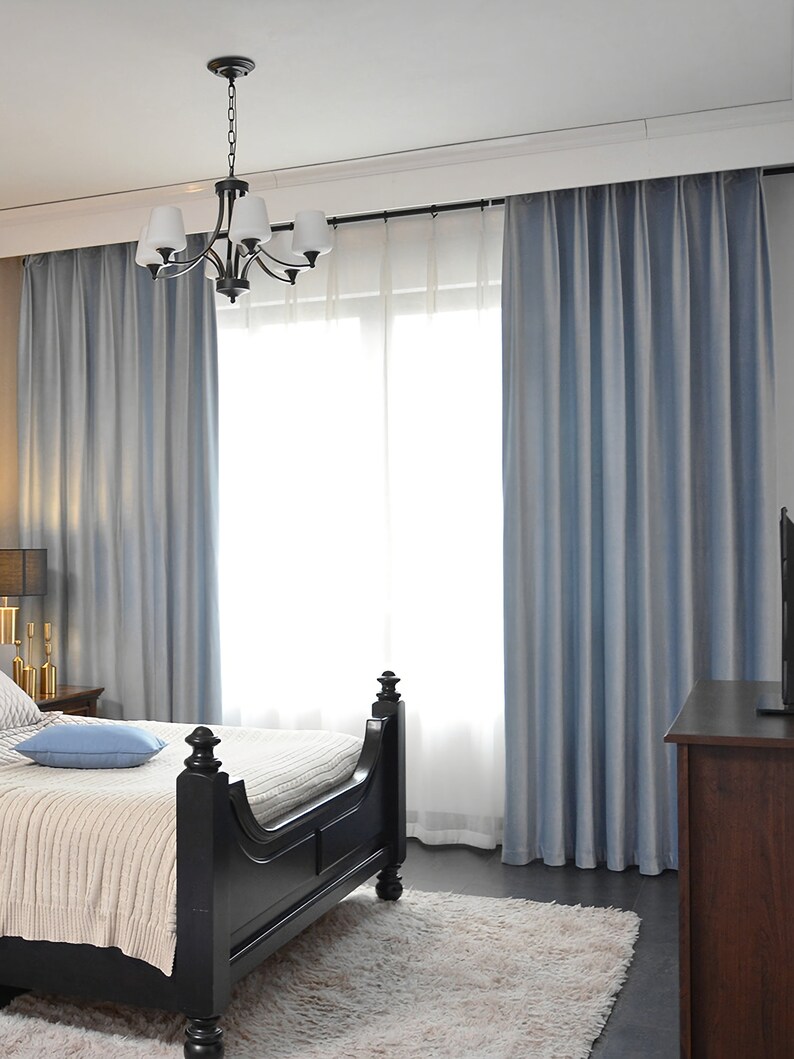 Pair of Baby Blue Velvet Curtains Light Blue Bedroom Velvet Etsy