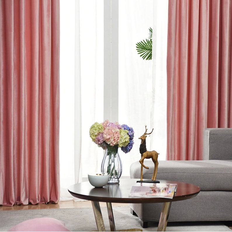 A Pair of Blush Pink Velvet Curtains Curtains Girl Bedroom Etsy