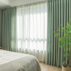Pair of Heavyweight Mint Green Cotton Blend Curtain Panels - Etsy