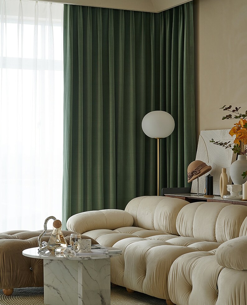 Pair of Luxury Sage Green Velvet Curtains Bedroom/living of Etsy