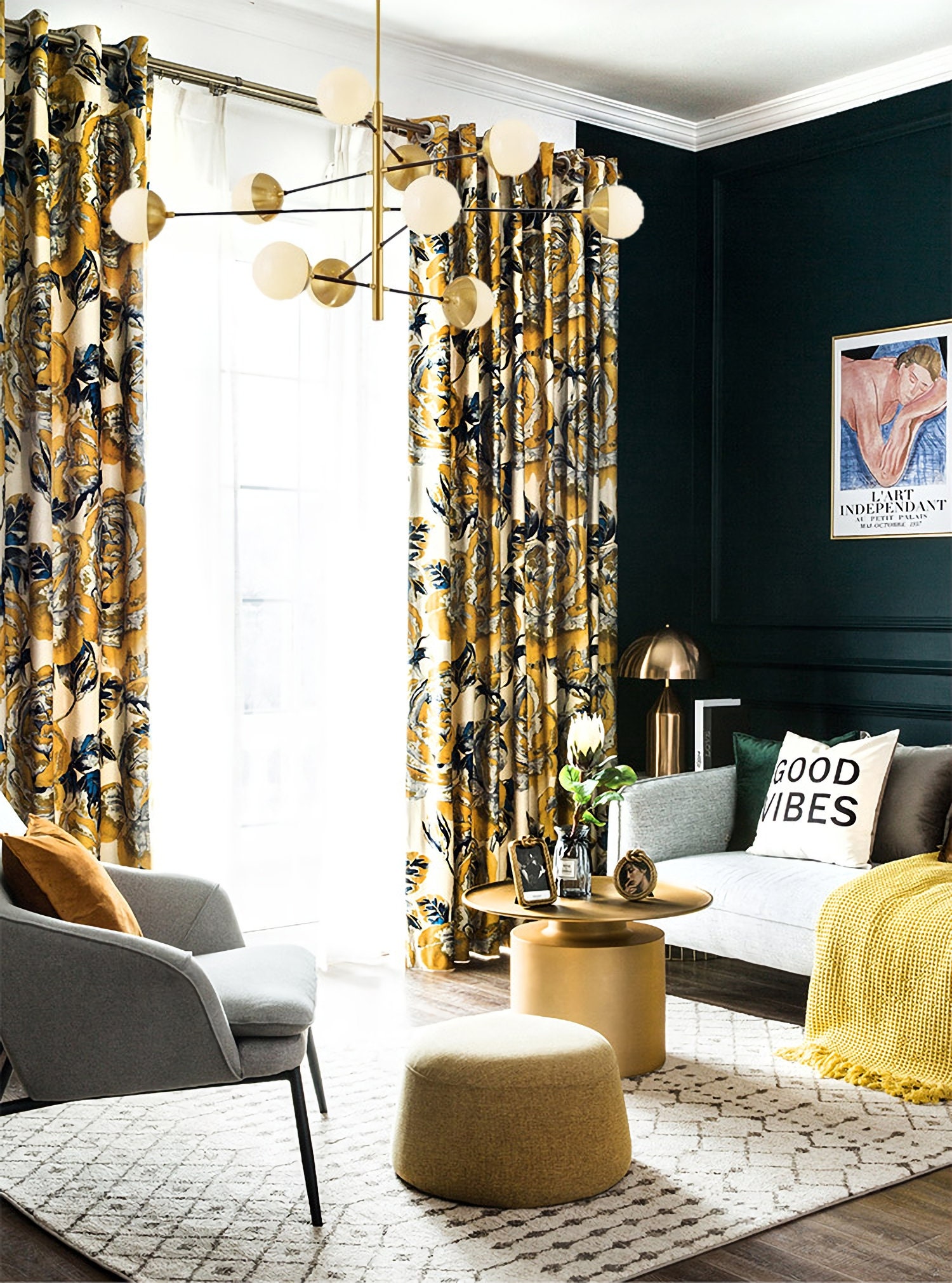 A Pair of Gold Yellow Velvet Curtains Panel Curtain of Etsy