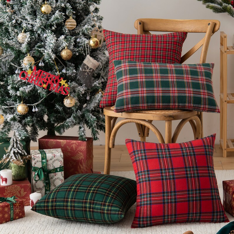Red Plaid Christmas Pillow Cover 18 X 18christmas Etsy