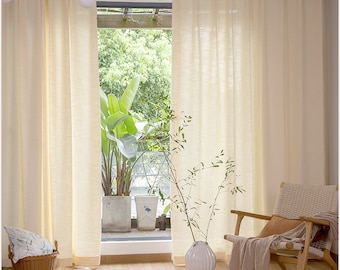 Pair of Heavyweight Beige Cotton Blend Curtain Panels-Pleated Drapery Panels-Custom Curtain Drapes-Custom Window Treatments