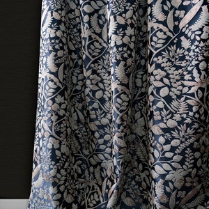 Pair of Dark Blue/ Navy Blue Luxury Golden Thread Botanical Floral Jacquard Curtains Draperies/ Bedroom/Living Room, Custom Curtains Panels