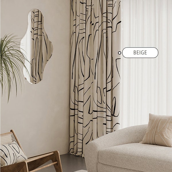 Pair of Irregular Stripe Velvet Curtain Panel Pattern Curtains, Beige Window Curtain,Bedroom curtains for living room, Custom curtains