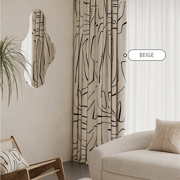 Par de cortinas de patrón de panel de cortina de terciopelo de rayas irregulares, cortina de ventana beige, cortinas de dormitorio para sala de estar, cortinas personalizadas