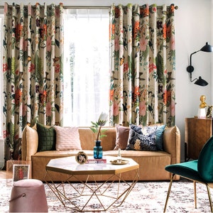 Pair of Bird Print Velvet Curtains Draperies, Pastoral style, birds /Floral Pattern, Living & Bedroom Curtain, Custom size curtains