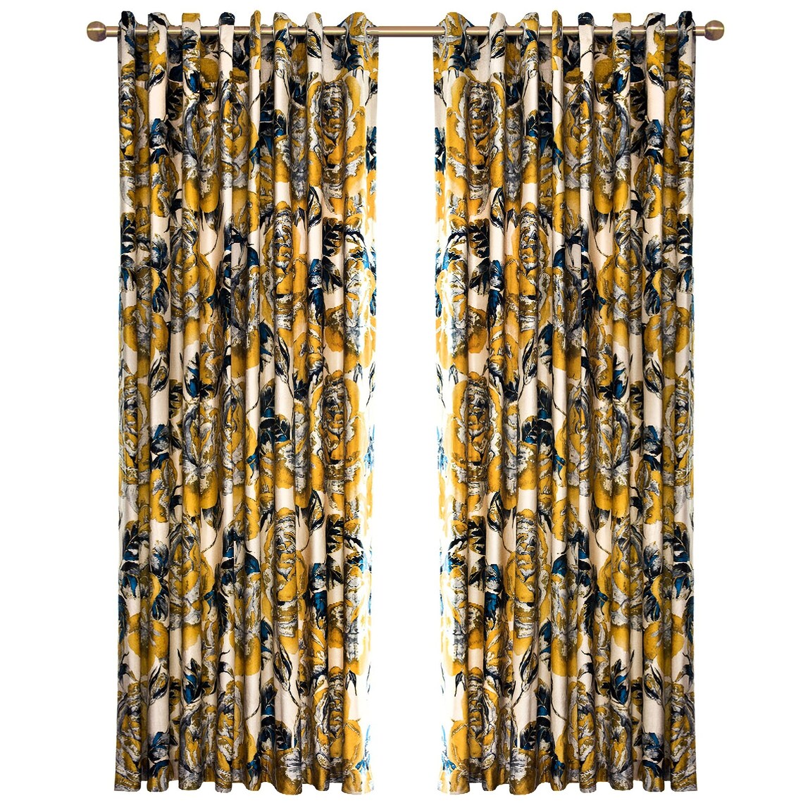 A Pair of Gold Yellow Velvet Curtains Panel Curtain of Etsy