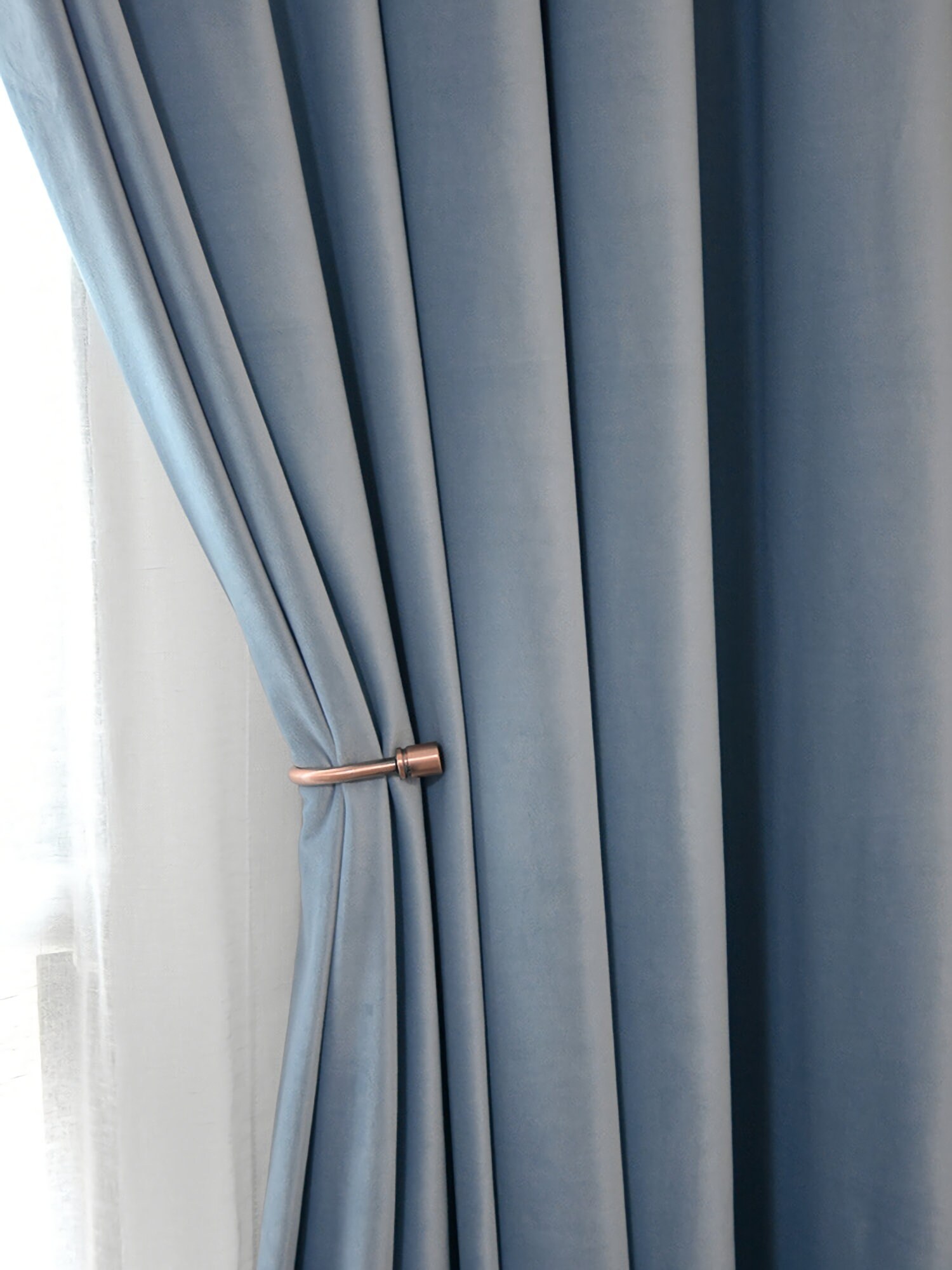 Pepper Home  Sky Blue Velvet Custom Curtains