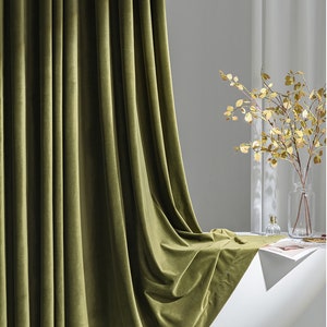 Olive Green Matte Velvet Curtains, Custom Curtain Panels ,Moss Green Curtains, Bedroom,Green Drapes Window Dressing Living Room Curtains