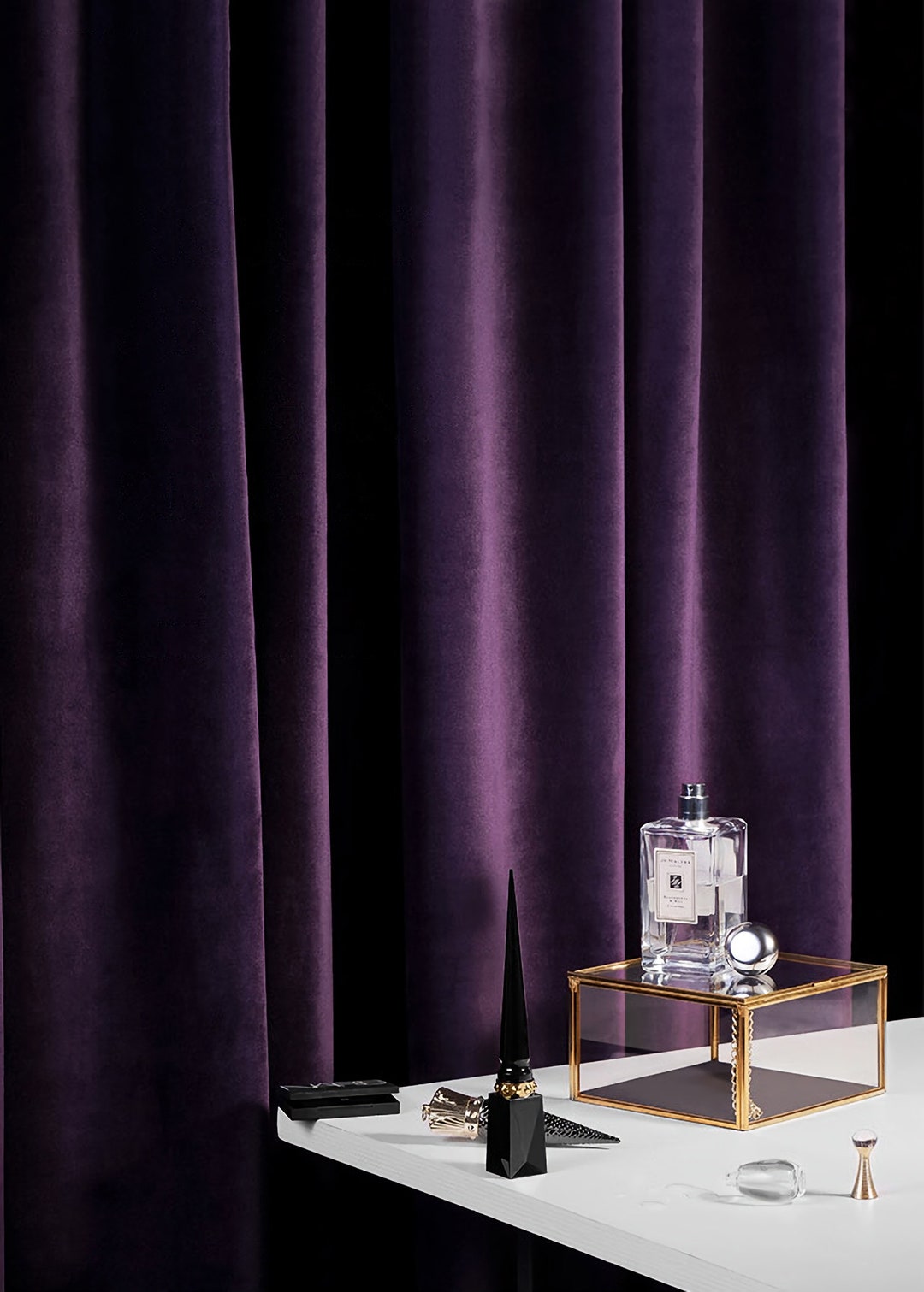 A Pair of Blackcurrant dark Purple Velvet Curtains Bedroom Velvet