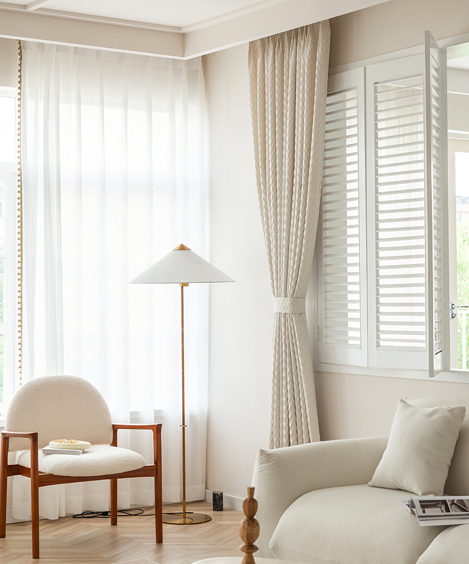 Paar Boho Beige / Creme Jacquard Vorhang Panel Schlafzimmer / Wohnzimmer  Vorhänge Benutzerdefinierte Vorhänge Fensterfront Vorhänge  Benutzerdefinierte Jede Größe Vorhang