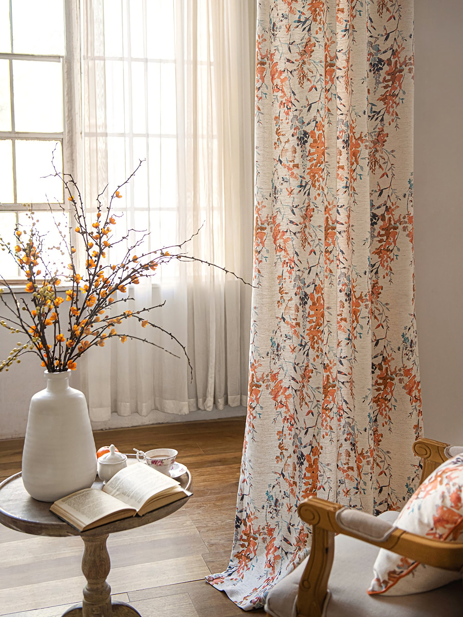 Pepper Home  Floral Navy Custom Curtains