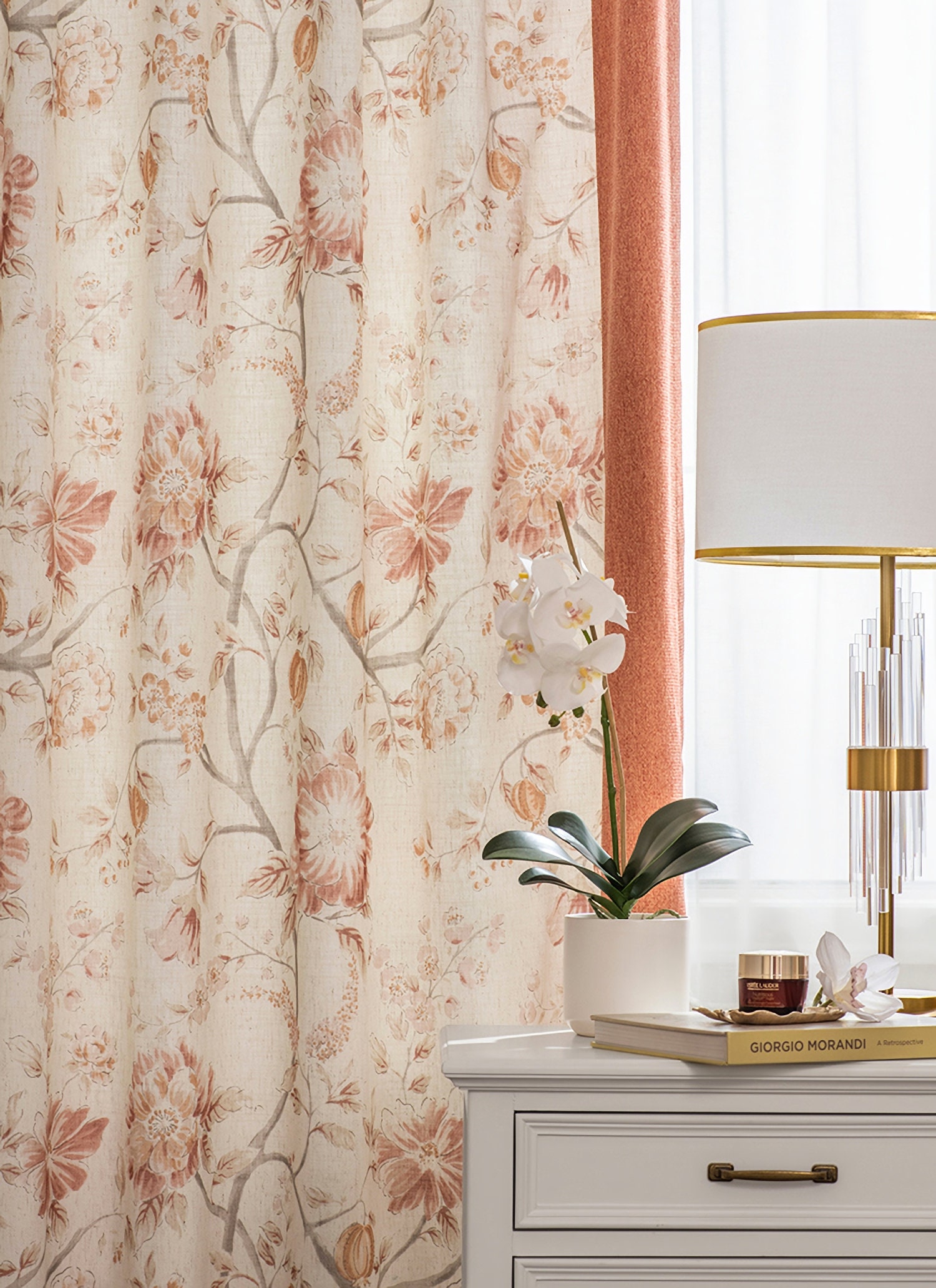 Set of 2 Orange curtains Window Curtain Panels Meadow Floral Etsy