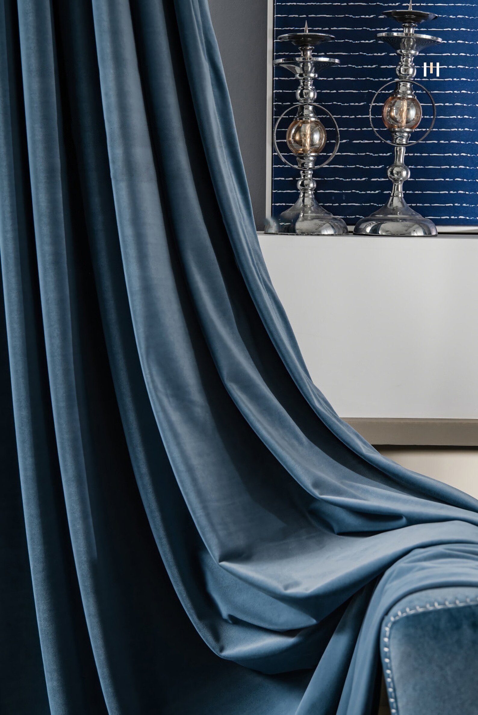 Set of 2 Peacock Blue Curtain Panels Velvet Look Drapes for Etsy