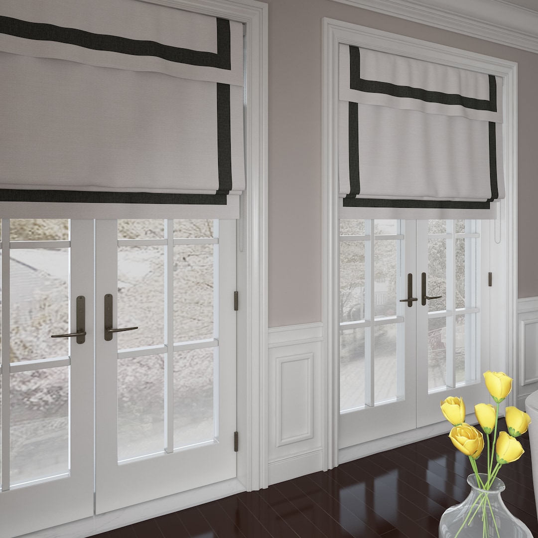 Roman Shades With Trim for Doors Windows/ Kitchen, Ivory Flat Roman