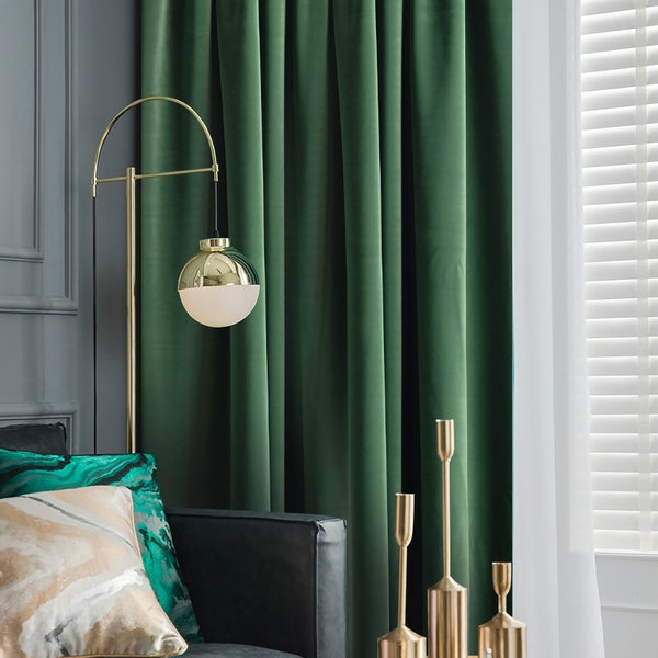 A pair of Forest /Emerald Green Luxury Velvet Curtains, Window Curtain Panel Drapes,  Bedroom/Curtains for living room, Custom Curtain