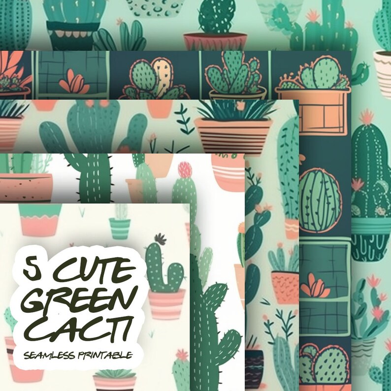 Digital Seamless Bundle- Cute Cactus Pattern, Minimalist Digital Print ...