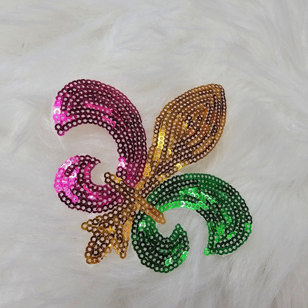 Small Mardi Gras Sequin Iron on Patch, DIY, Heat Press, Embellishments, Saints, Bling, Bourbon Street, DIY, French Quarter, Fleur-de-lis