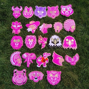 Preppy Mascots Chenille Gold Glitter Tiger Wildcat Elephant Vol Reb Razor Bulldog Gator Bear Eagle Bama Trojan Game Day Spirit Iron-on patch