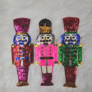 Nutcracker Sequin Large Embroidery Iron On Patch, Christmas Sequin Patch, Pink Nutcracker Iron On Patch, Large Colorful Sequin Nutcrackers