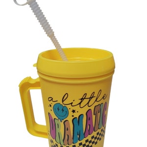Hip Sips A Little Dramatic 34oz Mega Mug with Lid and straw, Preppy smiley Dramatic Mega Mug 34oz Cup, XL Trucker Mug, Smiley Gifts,