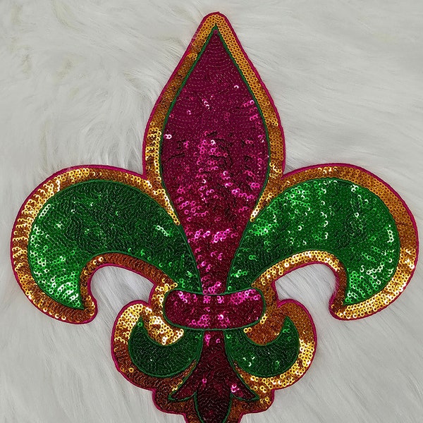 Large Mardi Gras Fleur-de-lis Sequin Iron on Patch, DIY, Heat Press, Embellishments, Saints, Bling, Bourbon Street, DIY, French Quarter